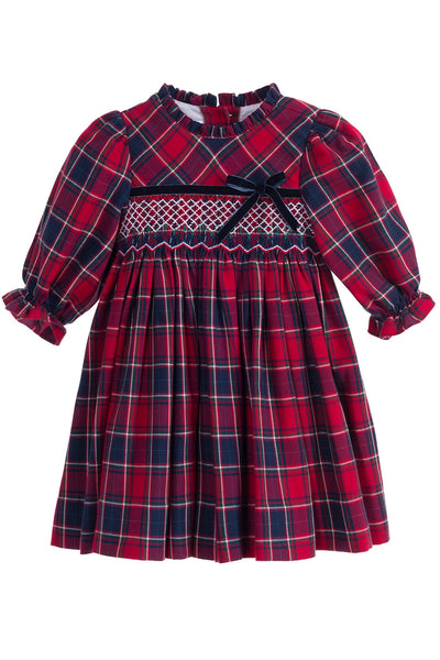 Navy/Red Plaid Smocked Dress. - Baby 12m-24m