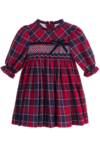 Navy/Red  Plaid Smocked Dress