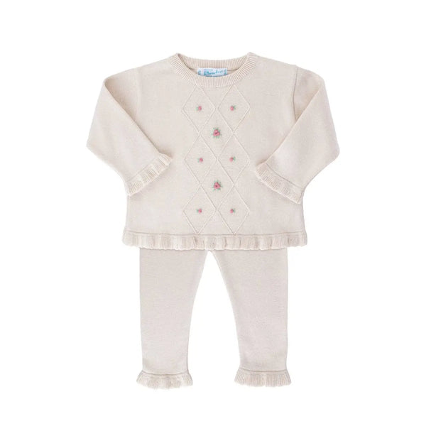 Ivory Knit Embroidered Flowers 2pc Set