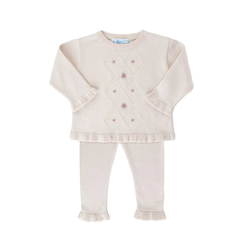 Ivory Knit Embroidered Flowers 2pc Set