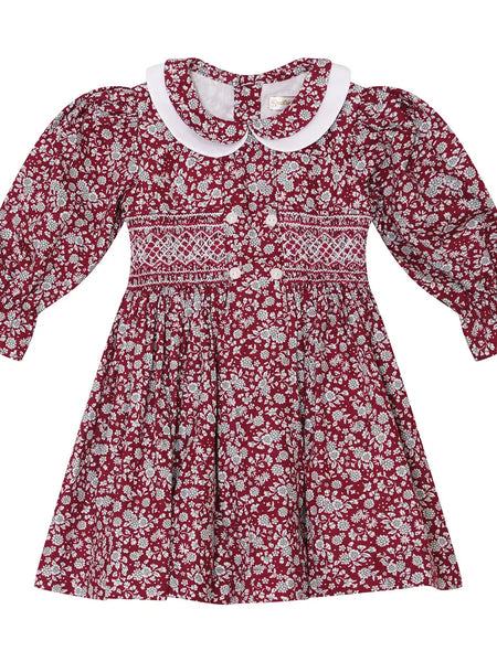 Smocked Burgundy Floral Dress