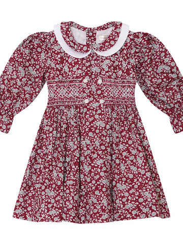 Smocked Burgundy Floral Dress