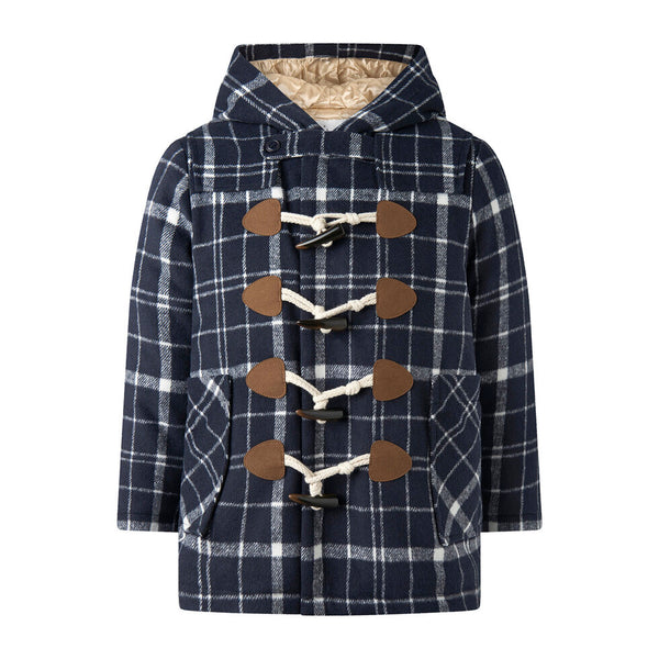 Navy Plaid Duffle Coat