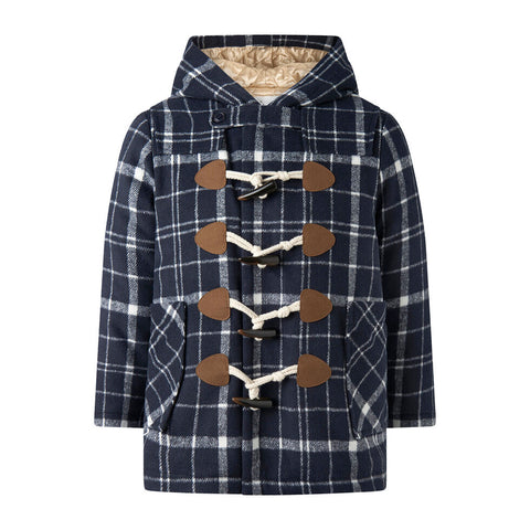 Navy Plaid Duffle Coat