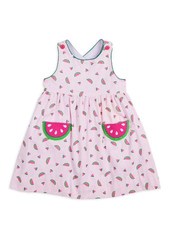 Watermelon Seersucker Pocket Dress