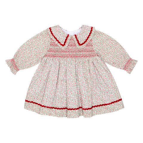 Red smocked Liberty Print Dress