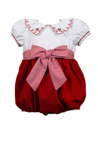 Red/White Luciana Bubble.   Sizes 6m-18m.   Call or email to purchase