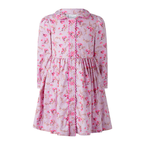 Pink Floral Foxglove Buttonfront Dress
