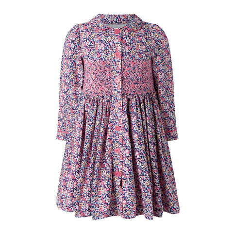 Floral Smocked Button-front Dress