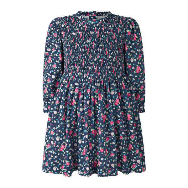 Navy Floral Ruched DRess