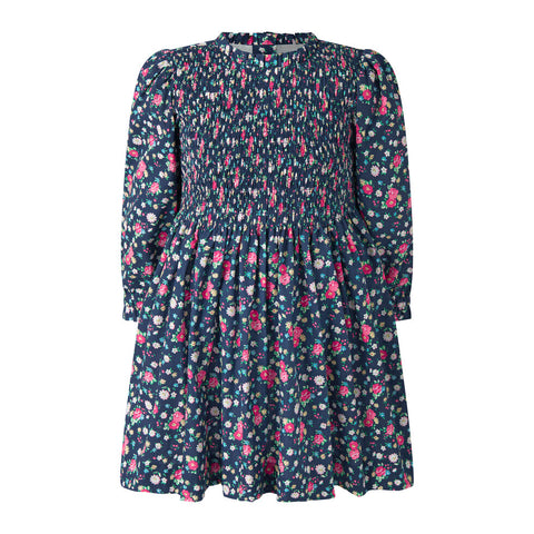 Navy Floral Ruched DRess