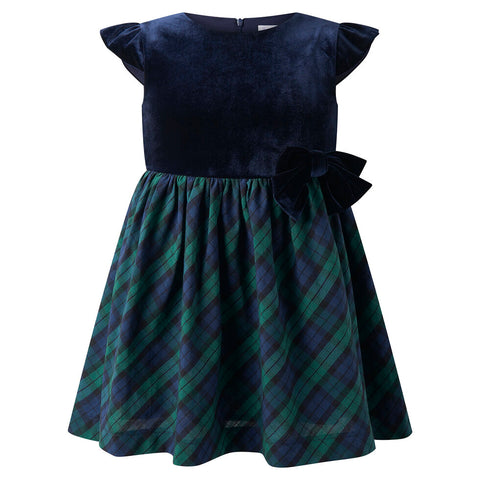 Navy Velvet Blackwatch Plaid Dress