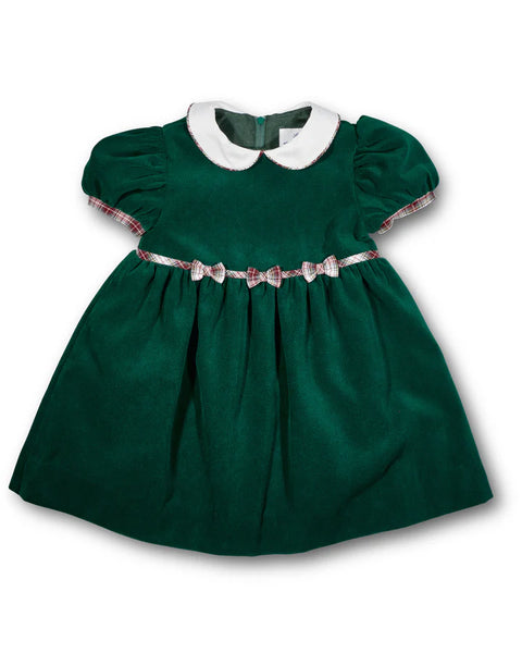 Green Velvet Plaid Bow Dress