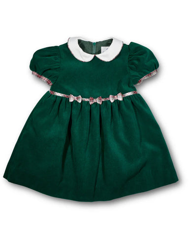 Green Velvet Plaid Bow Dress