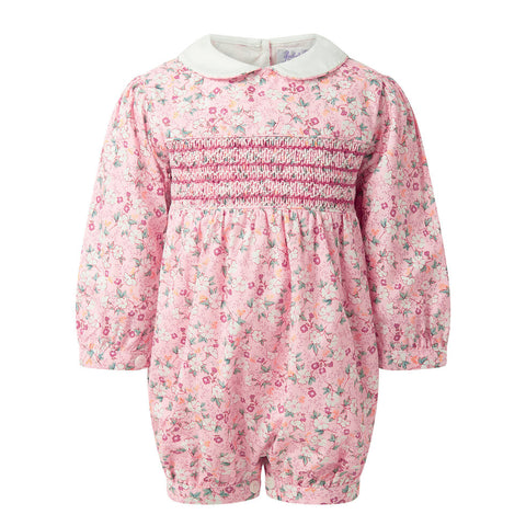 Pink Floral Smocked Bubble