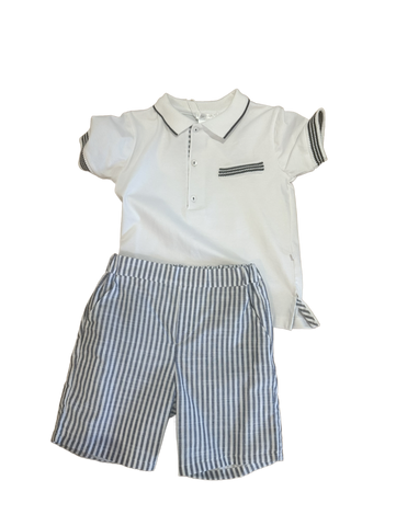 Boys 2pc Blue Striped Shorts & Polo
