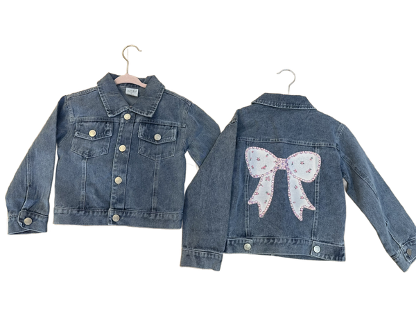 Denim Jacket with Pink Bling Bow on the Back