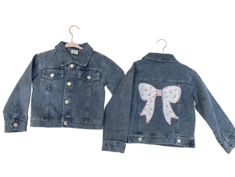 Denim Jacket with Pink Bling Bow on the Back