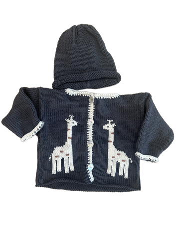 Hand Knit Giraffe Cardigan & Hat