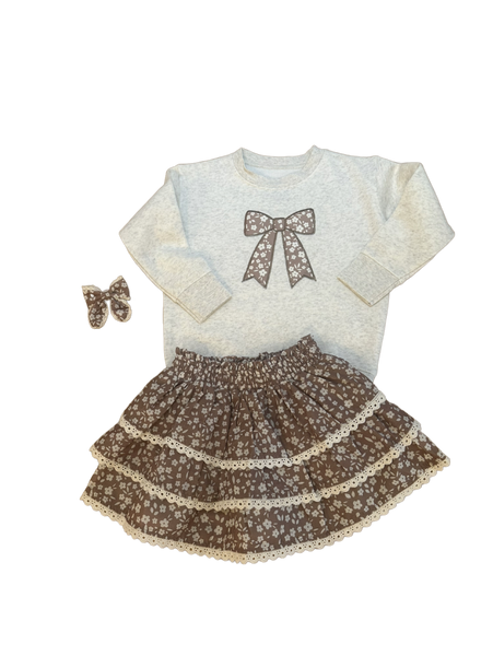 Chocolate Brown Bow Sweatshirt and Skort