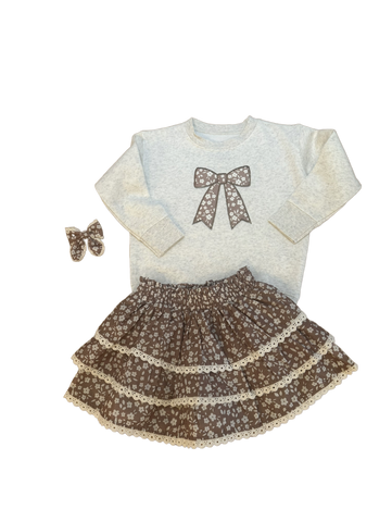 Chocolate Brown Bow Sweatshirt and Skort