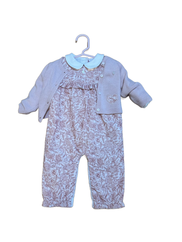 Pink Floral Smocked Romper & Cardigan Set