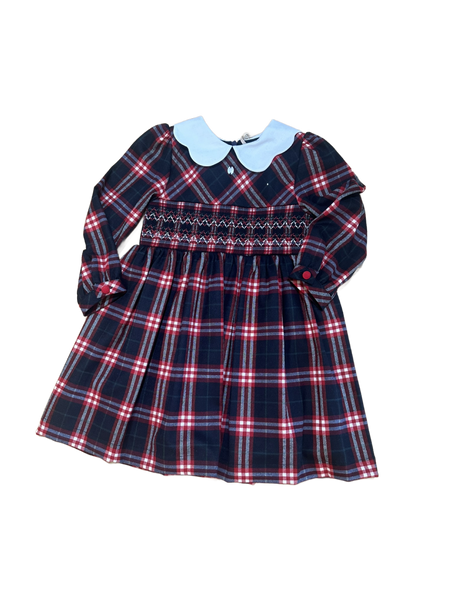 Navy & Red Plaid Smocked Dress