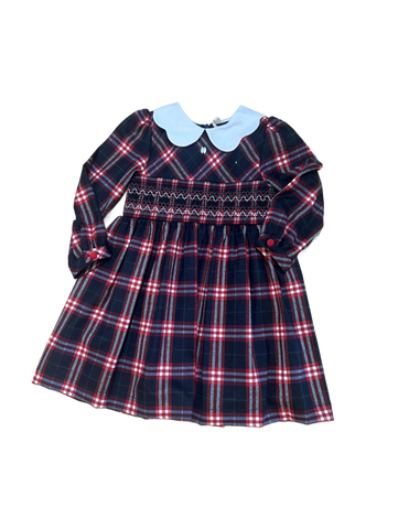 Navy & Red Plaid Smocked Dress