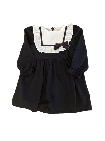 Navy Bib Collar Dress w/Bow