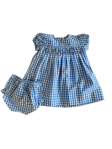 Smocked Blue Gingham Dress & Bloomer