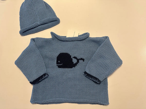 Hand Knit Blue Whale Sweater & Hat