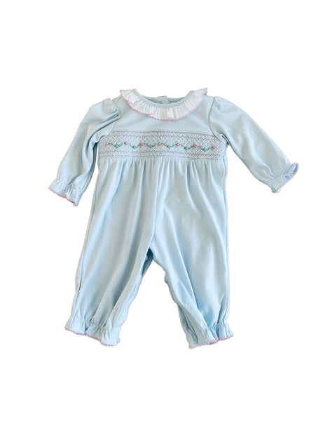 Girls Light Blue Smocked Playsuit