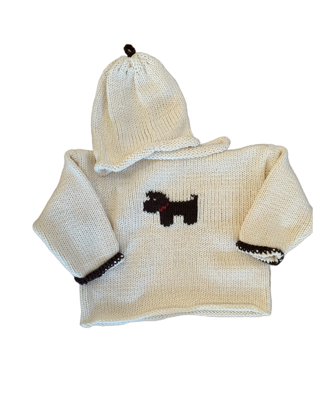 Hand Knit Ivory Dog Rollneck & Hat
