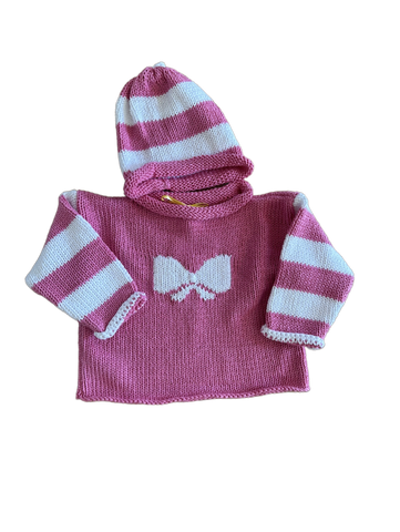 Hand Knit Pink Bow Rollneck & Hat