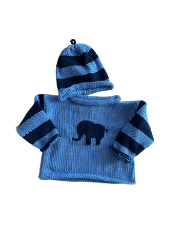 Hand Knit Blue Elephant Rollneck & Hat