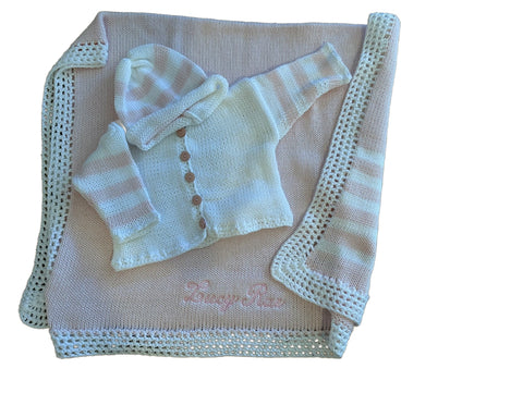 Pink Cotton Blanket, Cardigan & Hat