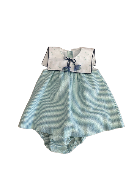 Green Seersucker Tassel Dress