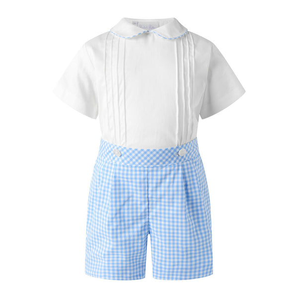Blue Gingham Shorts and Shirt Dressy Set