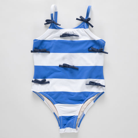 Pink Chicken Blue Stripe Bows Swimsuit.     CALL TO PURCHASE