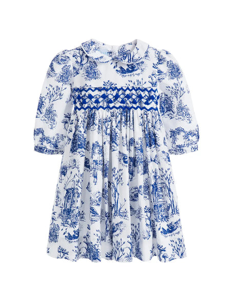 Blue Toile Smocked Dress