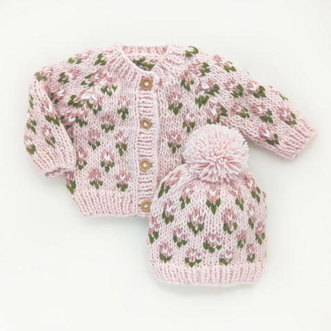 Pink Flowers Cardigan & Hat