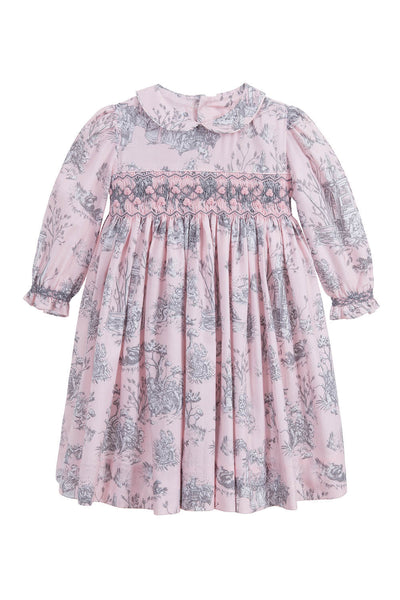 Smocked Pink/Grey Toile Dress