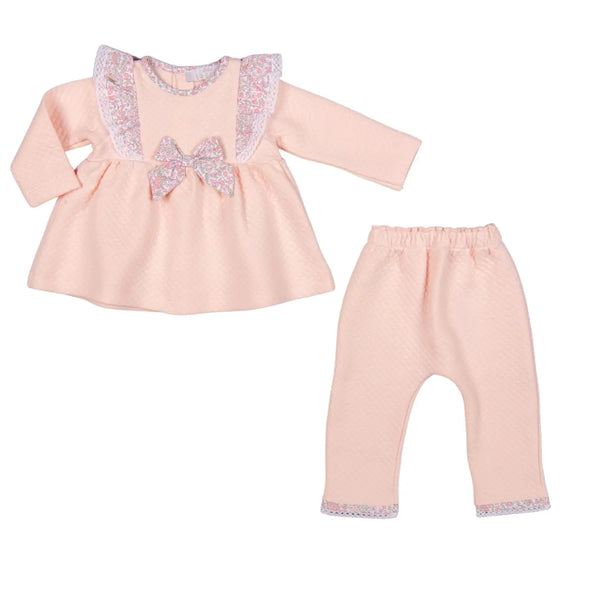 Pink Quilted Floral Ruffle 2pc Set