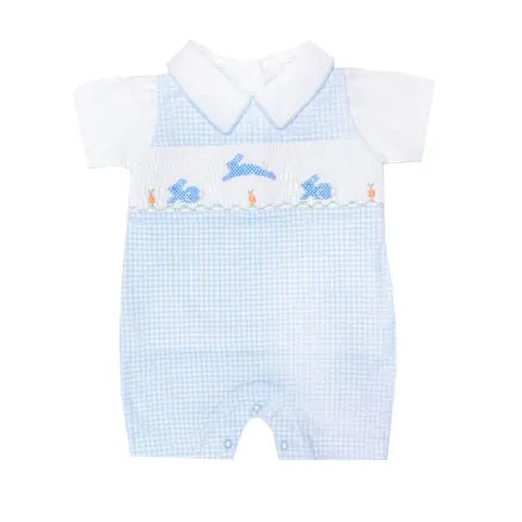 Blue Gingham Smocked Bunnies Shortie