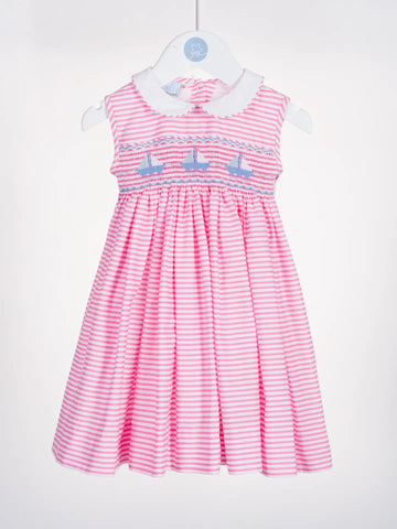 Smocked Pink Striped Sailboat Dress