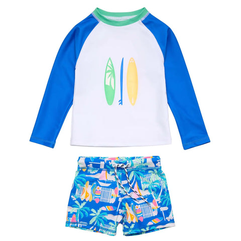 Surf Swim Trunks and Rashguard Shirt