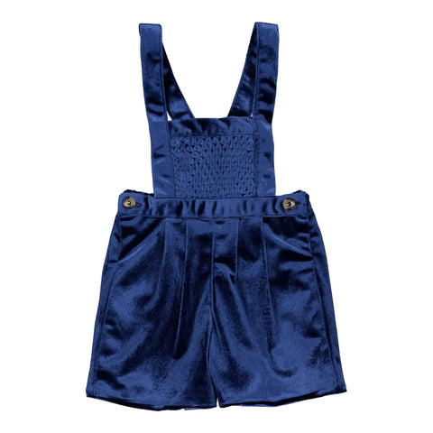 French Navy Velvet Short Overall