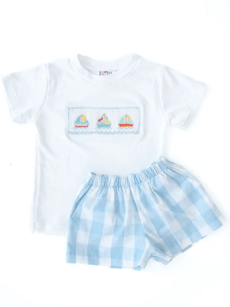 Smocked Sailboats Shorts Set