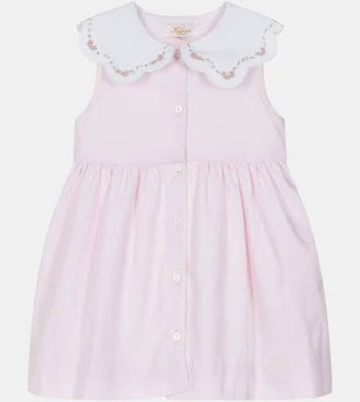 French Pink Embroidered Collar Dress