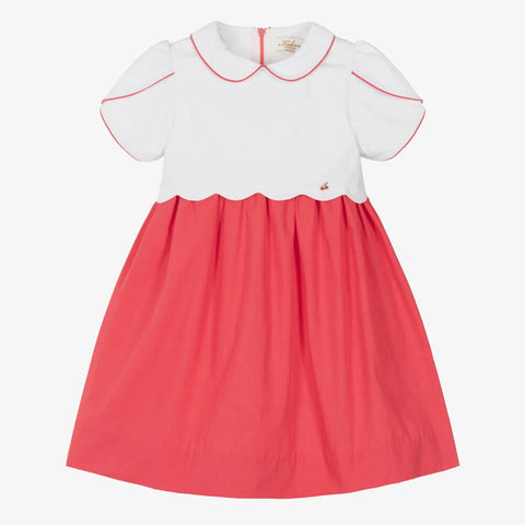 French Raspberry & White Dress with Embroidery